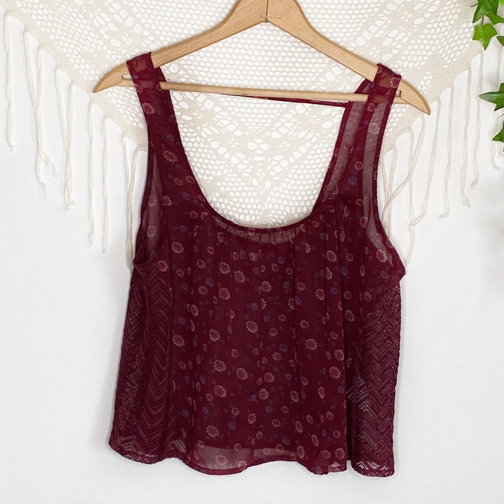 Hollister Sheer Burgundy Floral Tank